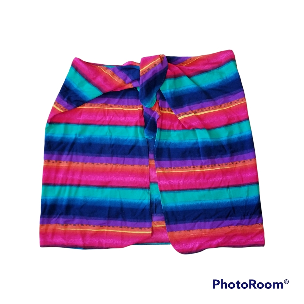 Vintage Cazimi Rainbow Multicolored Sriped Sarong Tie Swim Shirt. Women's M/L